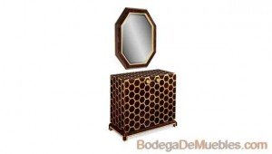 Tocador para Recamara con hermosos detalles de esta misma forma en el mueble en color dorado, ideal para darle un toque elegante a tu recámara.