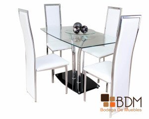 Comedor Cristal con Sillas Blancas