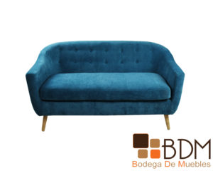 Set de sofa y sillon tapizado en tela suede color azul