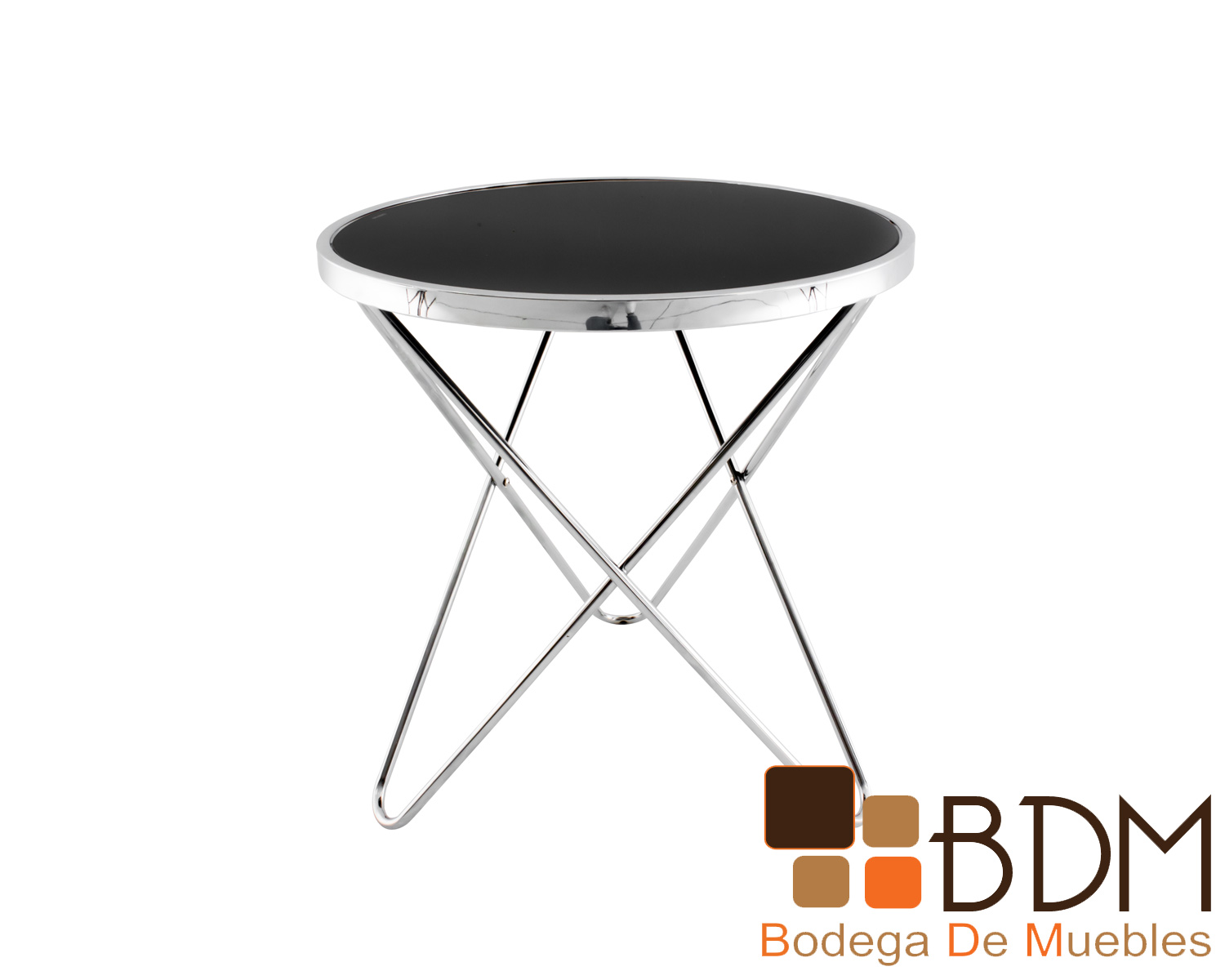 Mesa lateral estilo minimalista con cubierta color negro