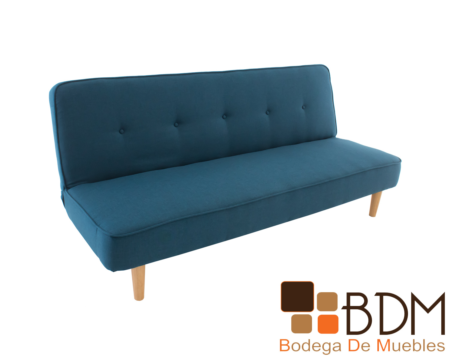 Sofa cama color azul con patas de madera