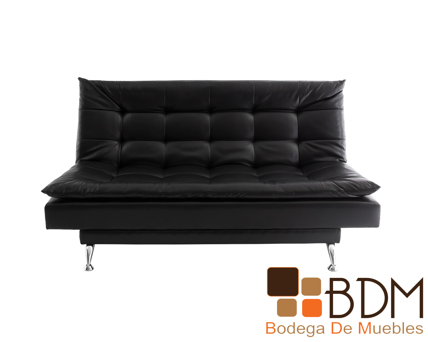 Sofa cama en tacto piel negro estructura madera y patas metal - BDM