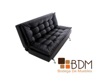 Sofa cama en tacto piel negro estructura madera y patas metal