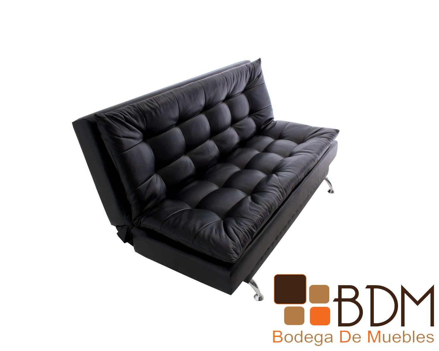 sofa-cama-tacto-piel-negro-estructura-madera-patas-metal-6 - de | Mueblería