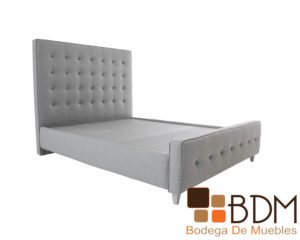 Cama Base con Respaldo Gris Capitoneado