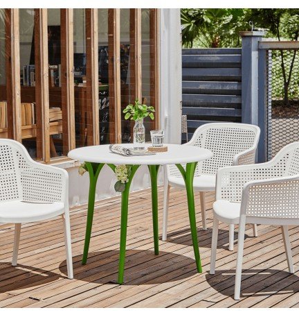 Mesa circular para restaurantes, terrazas, cafeterías y jardines, con diseño contemporáneo