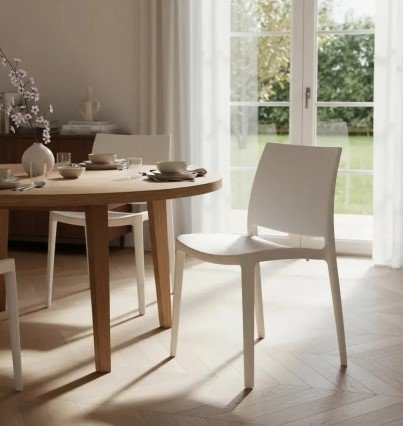Silla apilable de alto impacto para food courts y plazas comerciales